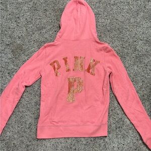PINK Victoria's Secret Coral and Orange Sequin Hoodie